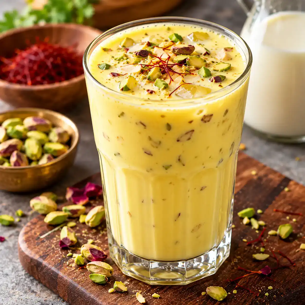 Kesar Pista Drink — Sip into a golden embrace of fragrant saffron and finely ground at Apna Bazar - Eatery